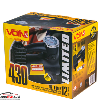 Компресор автомобільний VOIN VL-430 150psi/14A/40л/прикур./перехідник на клеми