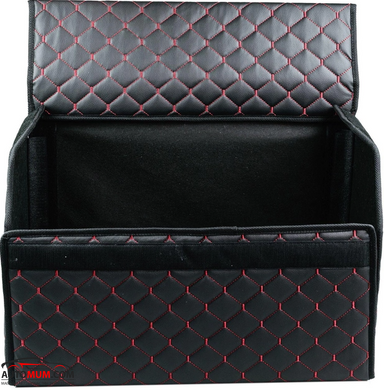 Сумка в багажник на липучках шкірозамінник M 40*30*30 см чорний/червона нитка (органайзер)