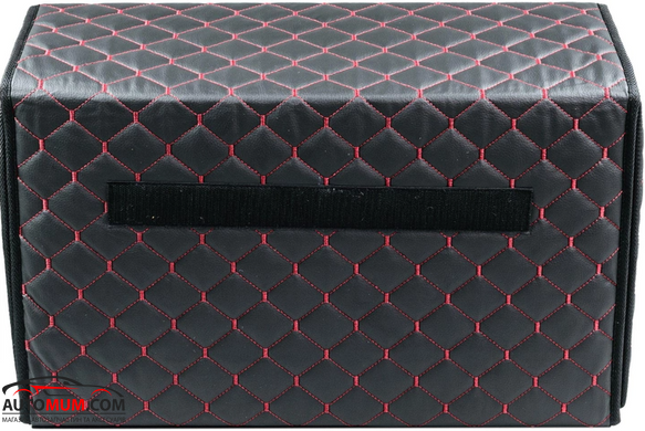 Сумка в багажник на липучках шкірозамінник M 40*30*30 см чорний/червона нитка (органайзер)
