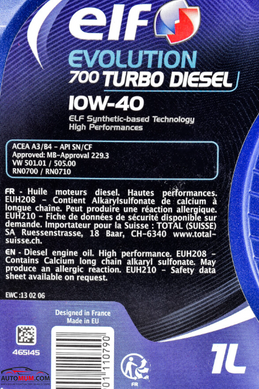 Моторна олива ELF Evolution 700 Turbo D 10W-40 - 1л