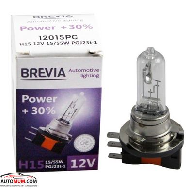 Лампа галогенная H15 BREVIA 12015PC (PGJ23t-1) 12V 55W(+30%)-1шт