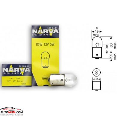 Лампа розжарювання R (BA15s) 12V 5W NARVA 17171