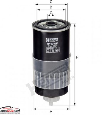Фільтр палива HENGST H119WK (A120010 WF8056) (Audi 1,9TDi; Volvo 2,5TDi)
