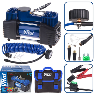 Компресор двопоршневий ViTOL K-72 150psi/25Amp/90л/2 циліндра/шланг 5,0м