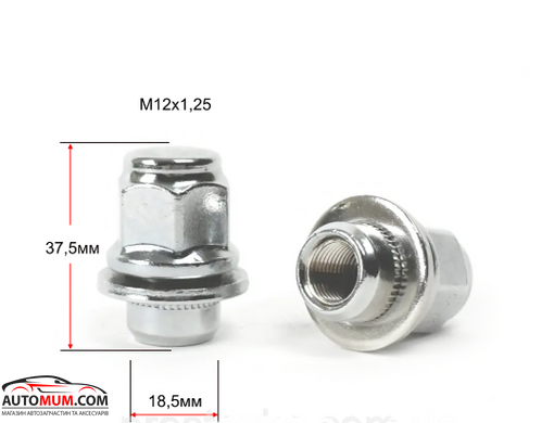 Гайка М 12x1,25х37, 5 GETMANN колеса Nissan хром з шайбою (діам. носика 18,5) ключ 21