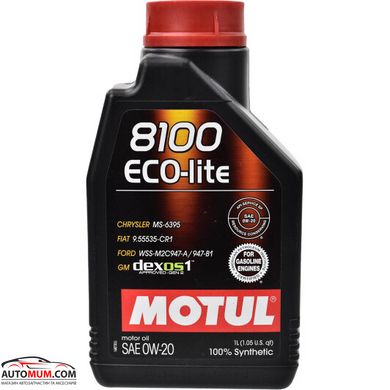 Моторное масло MOTUL 8100 Eco-lite 0W-20 SN/CF; ILSAC GF-6a (Honda,Mazda,Subaru,Toyota) - 1л