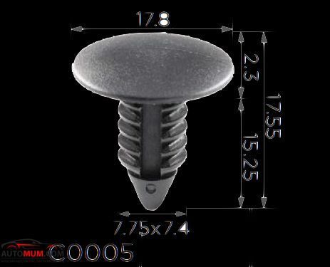 Клипса 0005 крепление обшивки GM,AMC,Ford,Chrysler,Citroen,Daewoo,Honda,Chevrolet,Dodge