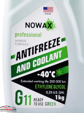 Антифриз зеленый NOWAX NX01008 G11 Hybride formula -40C - 1кг