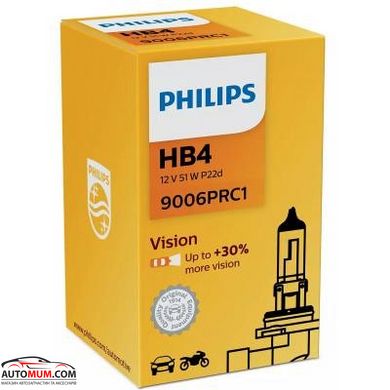 Лампа галогенна НB4 PHILIPS 9006 9006PRC1 (P22d) Premium CP 12V 51W +30%