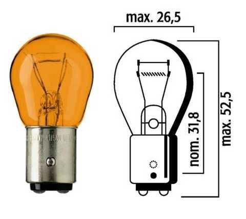 FLOSSER 522907 лампа накалювання PY(BAY15d) 12V 21/5W ( жовт