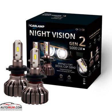 Светодиодные лампы Carlamp Led Night Vision Gen2 Led 5000 Lm 5500 K (NVGH7) H7 -2шт