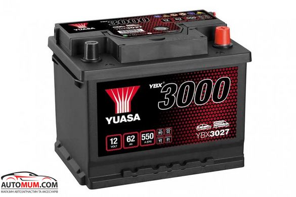 Акумулятор Yuasa YBX3027 SMF 62Ah (Євро) – 550A