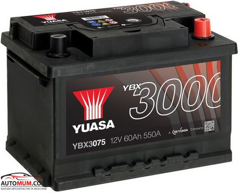 Аккумулятор Yuasa YBX3075 SMF 60Ah низкий (Евро) - 550A